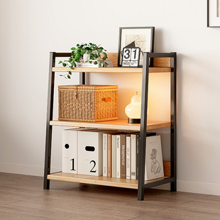 Solid Wood Trapezoidal Storage Rack Floor-Standing Multi-Layer Storage Rack High-End Low Bookshelf Home Living Room Wall Small Shelf