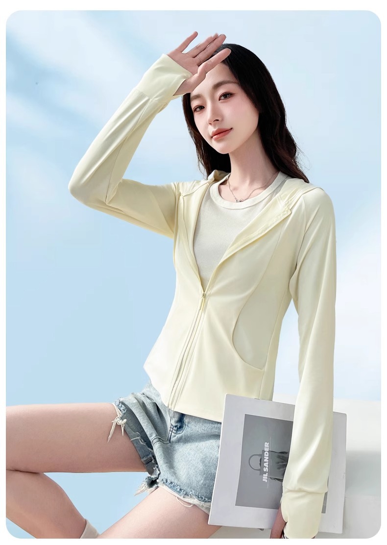 Áo chống nắng nữ mát lạnh sợi lụa, mỏng nhẹ chống tia UV, kiểu dáng ôm sát, phù hợp thể thao ngoài trời — bong bóng xanh chi tiết 31