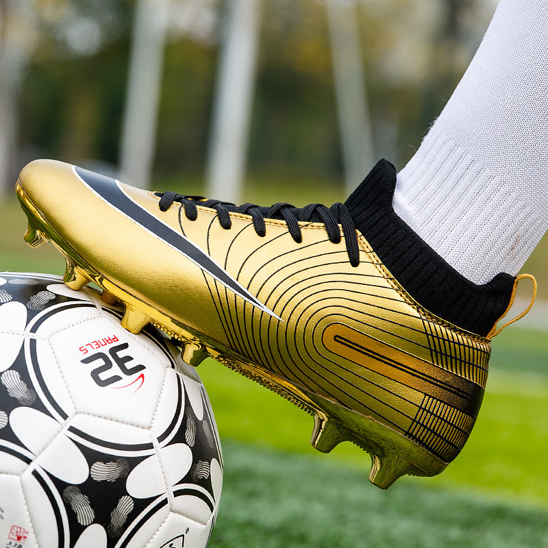 Local tyrant gold ag spike tf football shoes men's new high-top leather foot sports training shoes youth game football_voghion.com