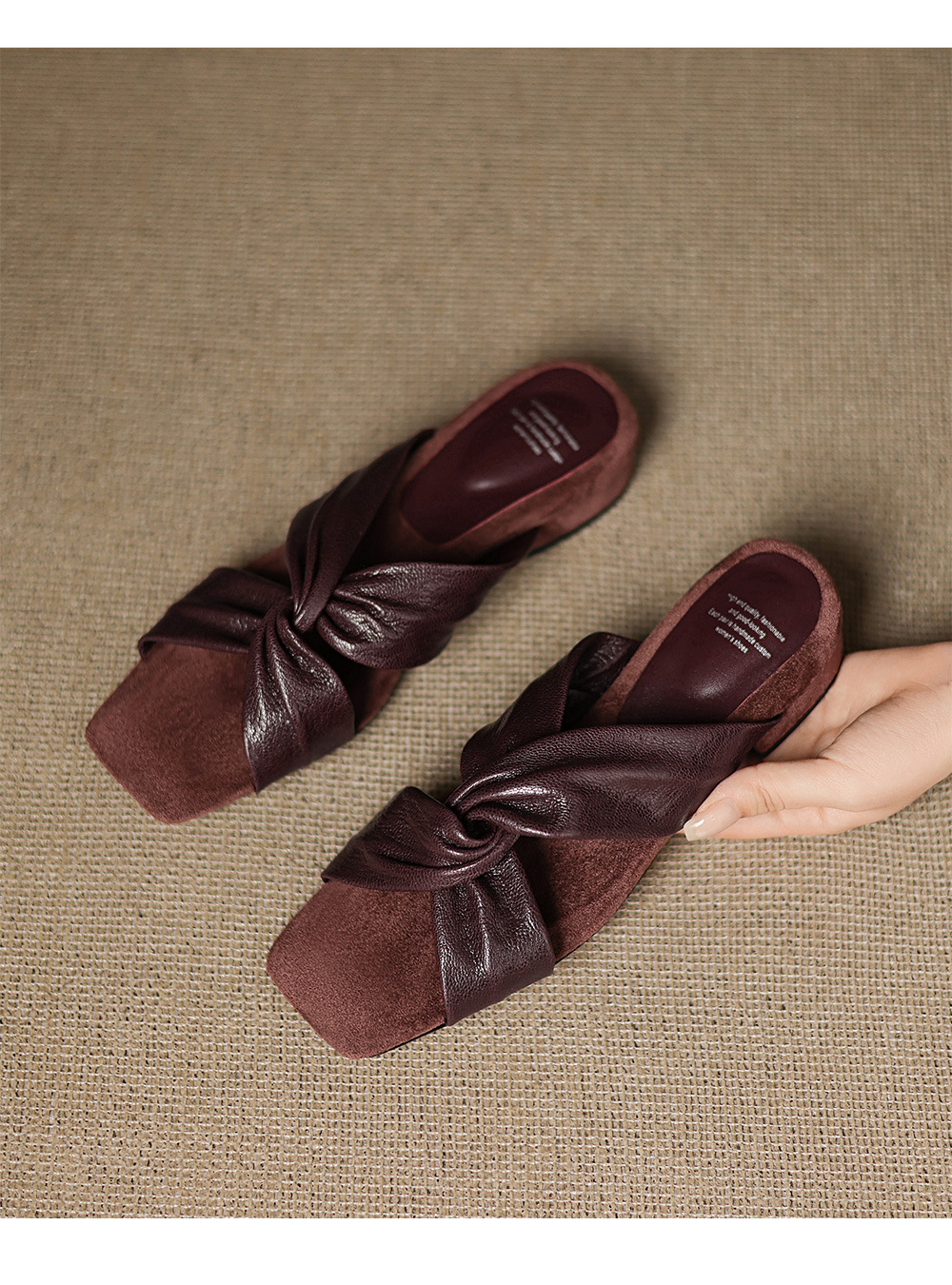 Dép sandal nữ quai chéo hở mũi chất liệu da cừu phong cách đơn giản — màu nâu chi tiết 13