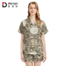 跨境专供3D个性睡衣欧美外贸爱人套装印刷图案短袖家居服精美工厂