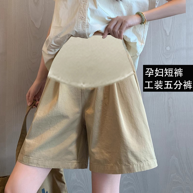 Maternity Summer Trendy Fashion Style Ice Silk Cotton Linen Outerwear Shorts Wide-Leg Pants Loose Slimming A-Line Cargo Shorts