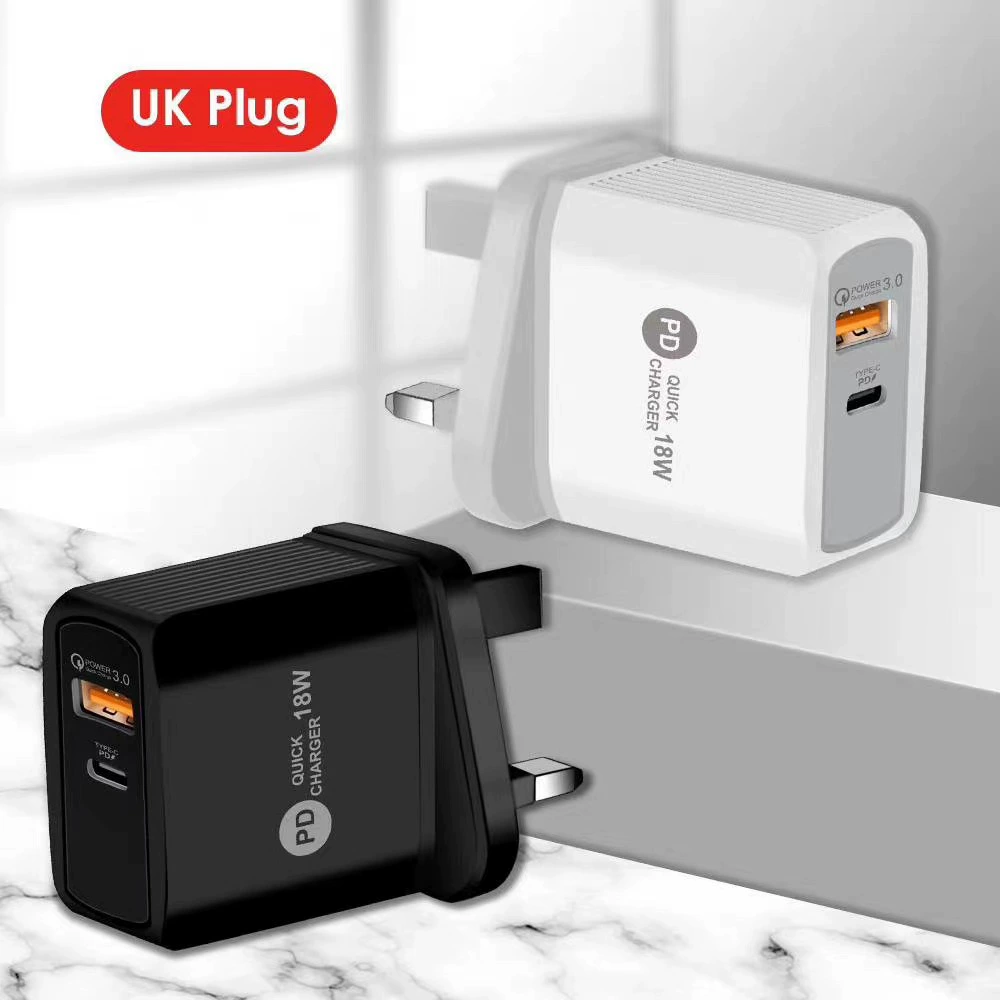 Зарядное устройство PD12W 5V2A европейского и американского британского стандартов, зарядная головка Type-C, адаптер PD+USB
