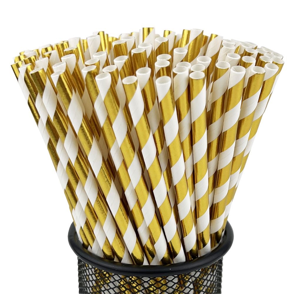 Un gran número de en stock paja de papel desechable al por mayor paja de papel degradable bronceado paja a rayas transfronteriza Amazon