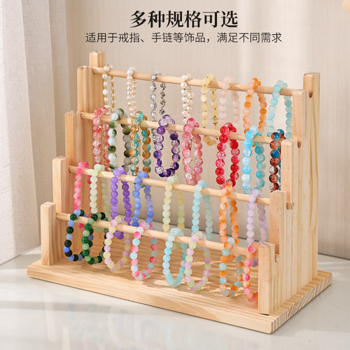 Wooden jewelry organizer rack bracelet and pendant display stand accessory keychain bangle stall display props rack rod