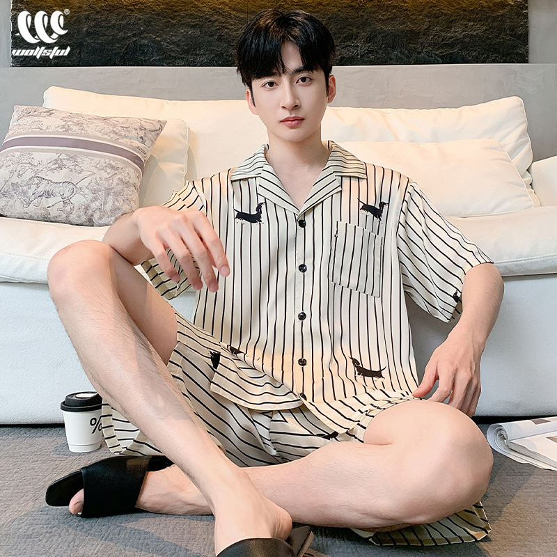 Men's Pajamas Summer Ice Silk Youth Men's Summer Short-Sleeved Thin 2025 New Silk Home Wear Set