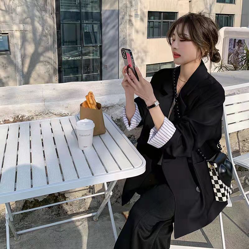 Blazer corto informal de estilo holgado, primavera/otoño 2025, versión coreana, traje para mujeres de baja estatura. Chaqueta de diseño elegante._voghion.com