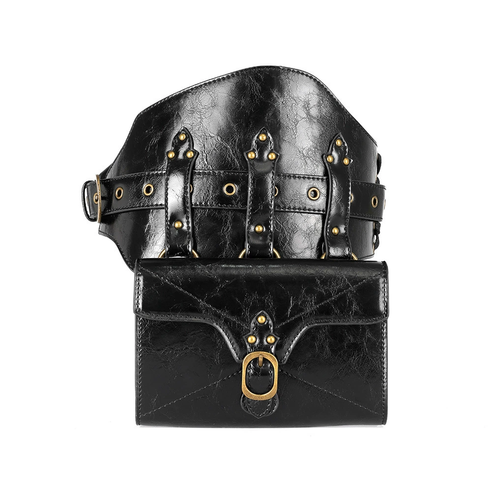 (跨境贸易), сумка через плечо, полиуретановая ретро мобильный телефон, belt bag, панк стиль, натуральная кожа