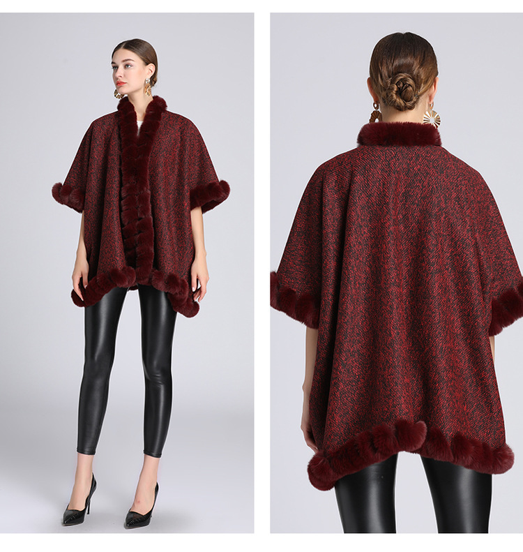 Extra Fleece extra dicker Pelzkragen Umhang locker große Größe Strickjacke Mantel Frau_voghion.com