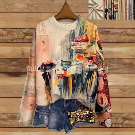 Original Printed Loose-Fitting Top with Round Neck Sweater New Style Original Printed Loose-Fitting Top with Round Neck Sweater New Style
