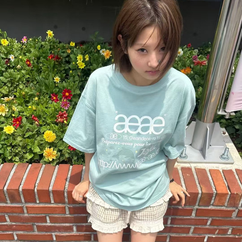 Korean Niche Fashion Brand Aeae Jeju Island Limited Edition Short-Sleeved T-Shirt for Men and Women with Lettering and Dolphin Print Summer Top Korean Niche Fashion Brand Aeae Jeju Island Limited Edition Short-Sleeved T-Shirt for Men and Women with Lettering and Dolphin Print Summer Top