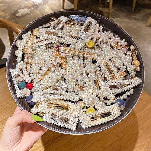 French temperament pearl hairpin for women Korean headwear side bb clip cute Korean style hairpin simple duckbill clip wholesale