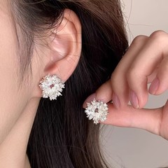 韓国のひまわり幾何学パールイヤリング新しいホットスタイルライト高級ハイエンドイヤリング