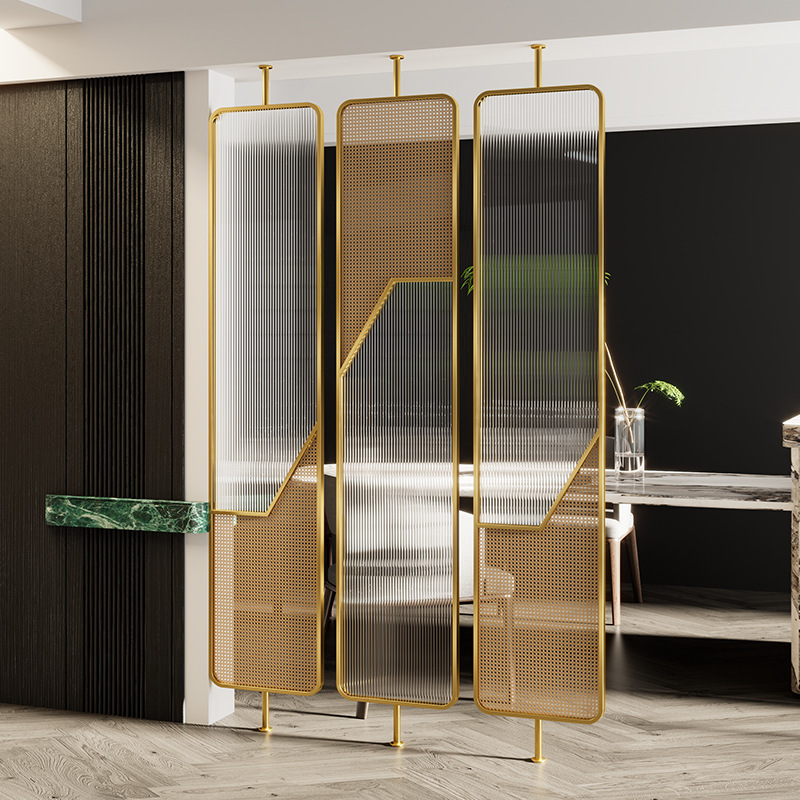 Light Luxury Changhong Glass Partition Living Room Entrance Blocking Entrance Metal Decoration Hotel Stainless Steel Rattan Screen