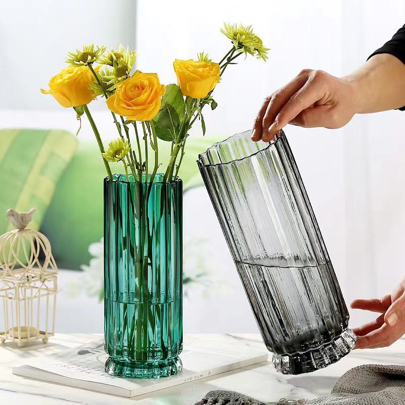 Luz de lujo transparente de alto nivel de arte vasos de vidrio mesa de comedor hidropónica rosa lirio arreglos de flores de escritorio vasos de decoración