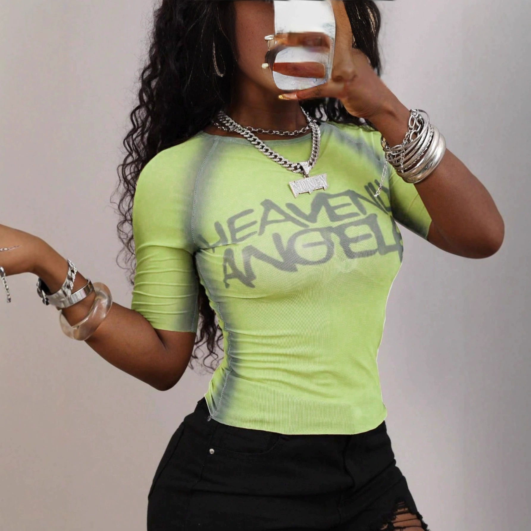 2025 Летняя новая женская американская сексуальная сладкая пряная перспективная печать