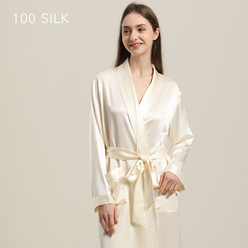 Heavy Weight Silk Nightgown for Women 100% Mulberry Silk Women's Home Wear Newlywed Bride Mid-Length Can Be Worn Outside Dressing Gown