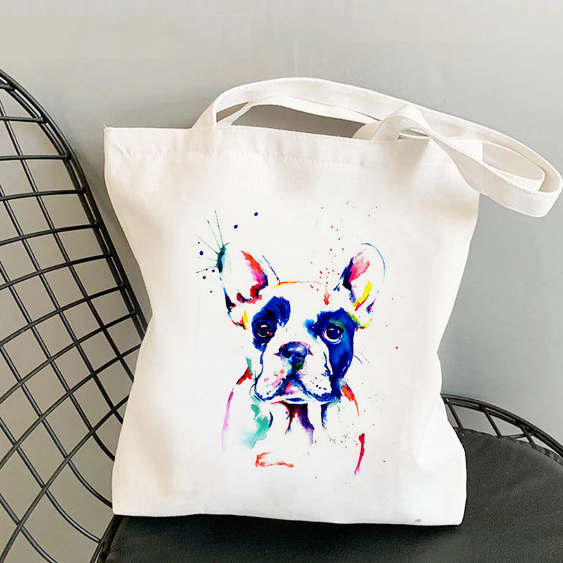 Comercio exterior transfronterizo Bulldog francés impresión bolsa de lona Haraku bolsa de compras portátil de hombro en stock