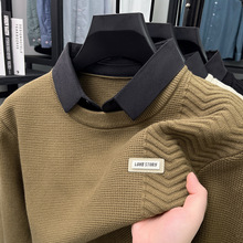 品牌假两件毛衣男衬衫领2025冬季新款商务休闲高档针织羊毛打底衫