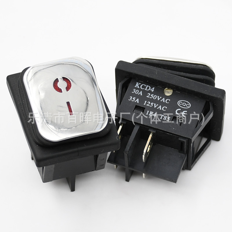 KCD4船型开关 防水不锈钢面板30A四脚两档12-24v红灯翘板电源开关