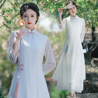 新中式改良国风淑女茶人服高端礼服禅服雪纺连衣裙