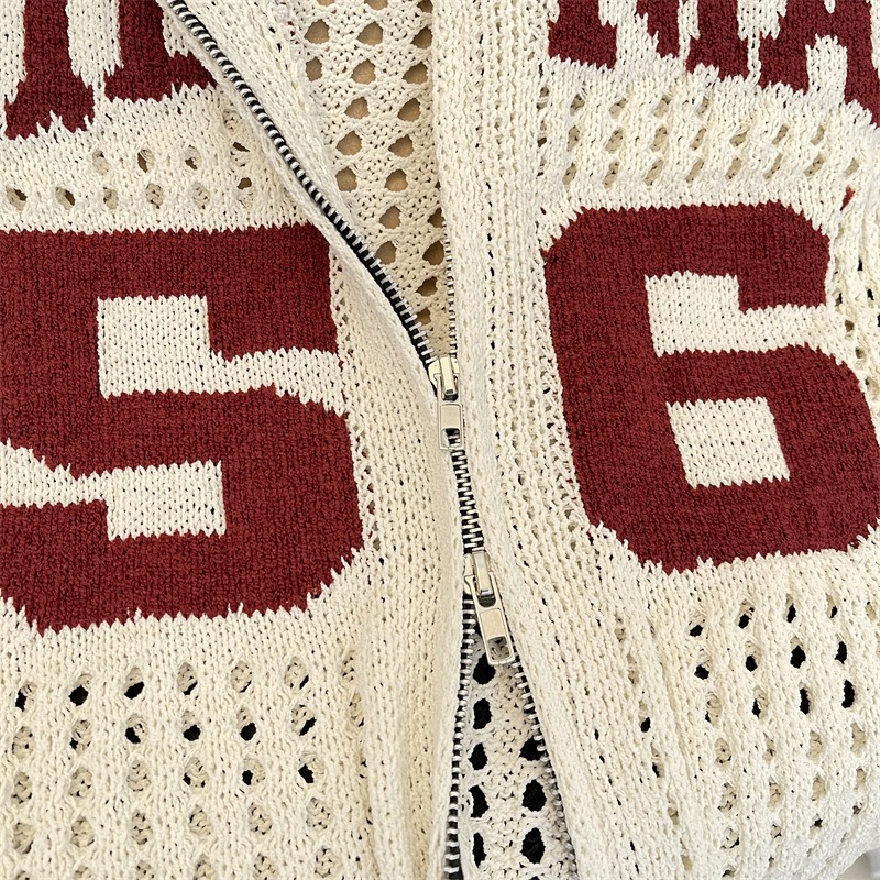 Unisex Retro Letter Print Mesh Knit Cardigan - Breathable Summer T-Shirt Jacket For Men & Women​_voghion.com