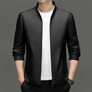 Popular men's stand collar ecological leather jacket high quality leather jacket men's coat with thin thick autumn and winter fleece-lined optional