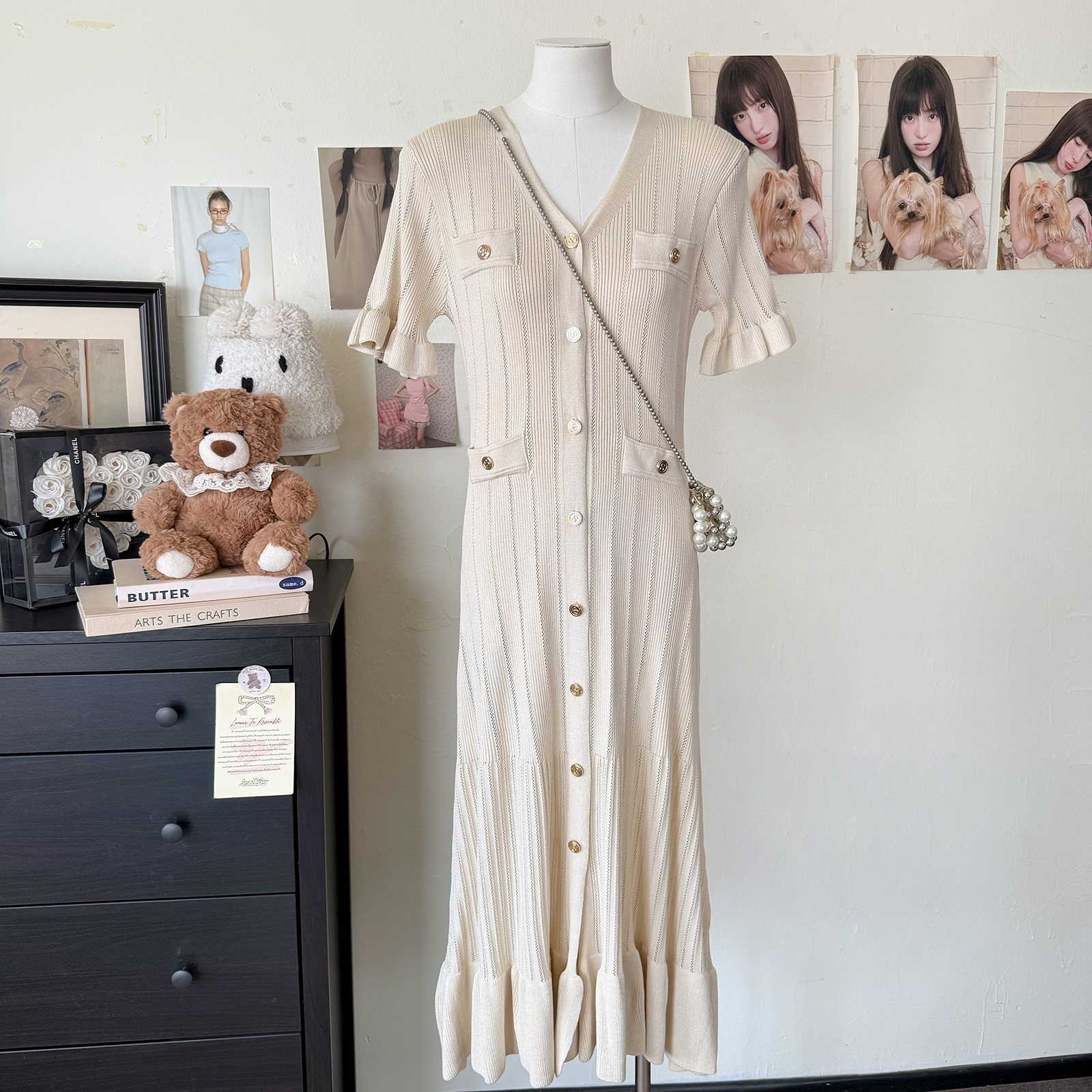 French Retro-style High-end Knitted For Women, Summer Ruffle Single-breasted Design, Elegant And Luxurious Long Dress_ecoleips.com