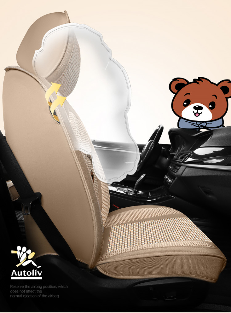 New All-Season Universal Car Seat Cushion, Full-Coverage Seat Cover, Cartoon Cute Linen, High-Grade Goddess Breathable Cotton