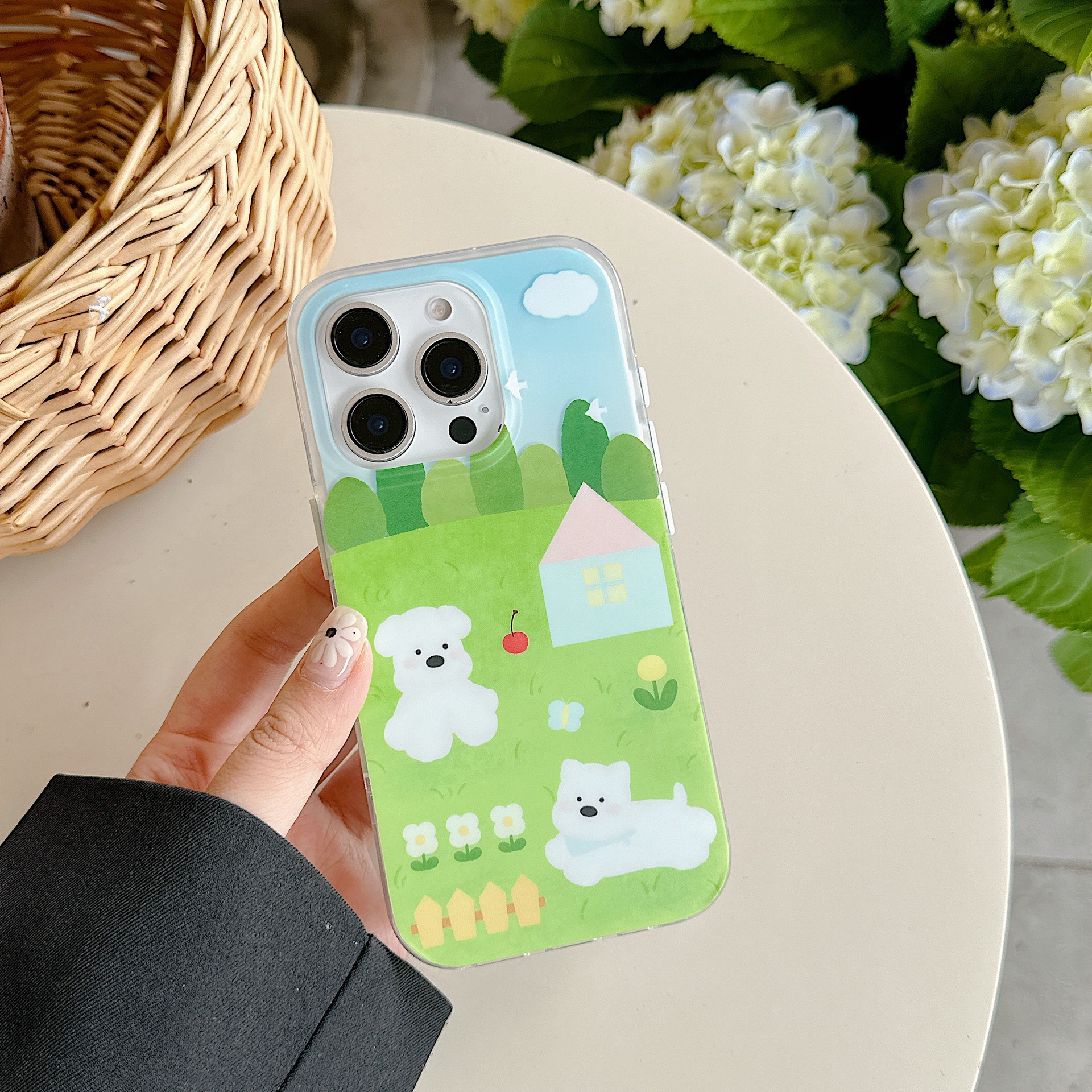 Cachorro de césped fresco de verano para Apple 16ProMax funda para teléfono móvil 15Pro/14Pro dibujos animados 13/14