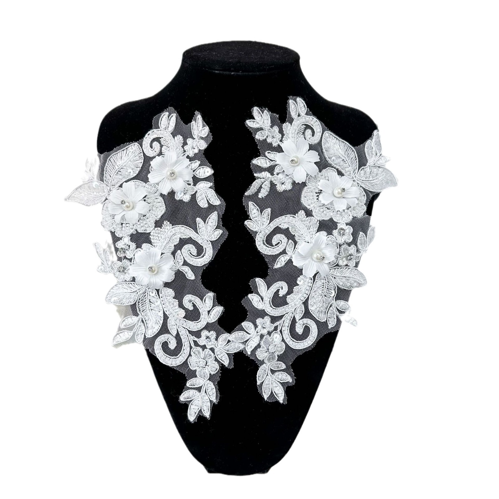 Blanco cuentas de clavos tridimensionales encaje tela bordada calcomanías vestidos de novia vestidos de baile vestidos de baile image 1