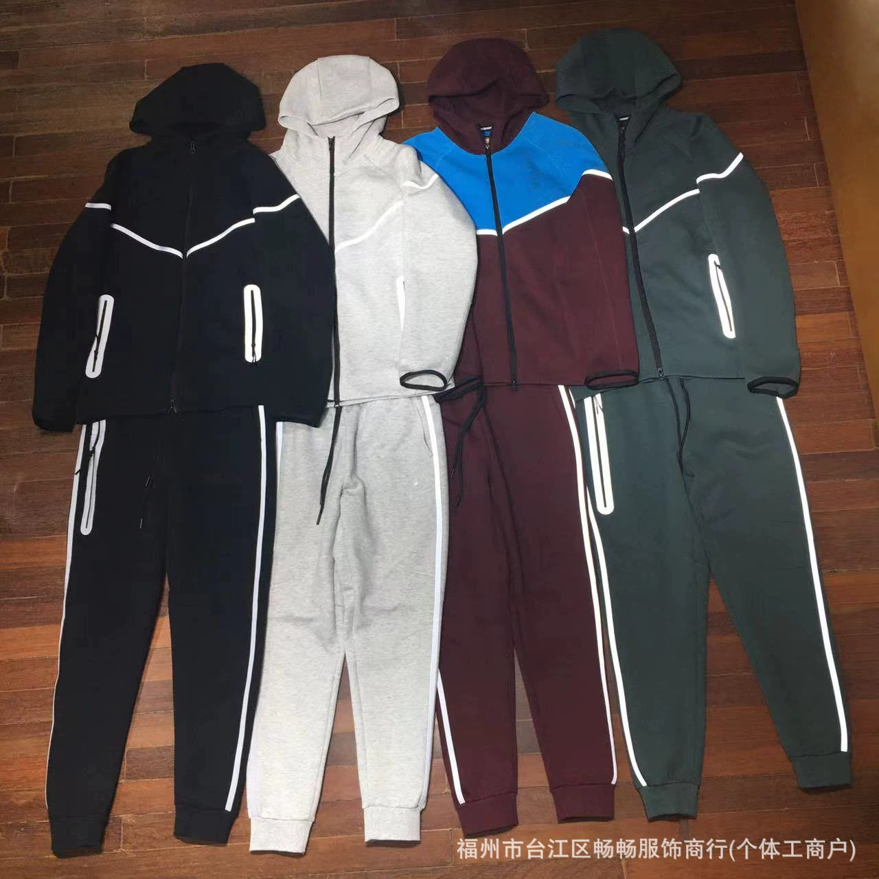 2025 весна и осень мужские спортивные светоотражающие хлопковые куртки с капюшоном и брюки 754 и 762 наборы