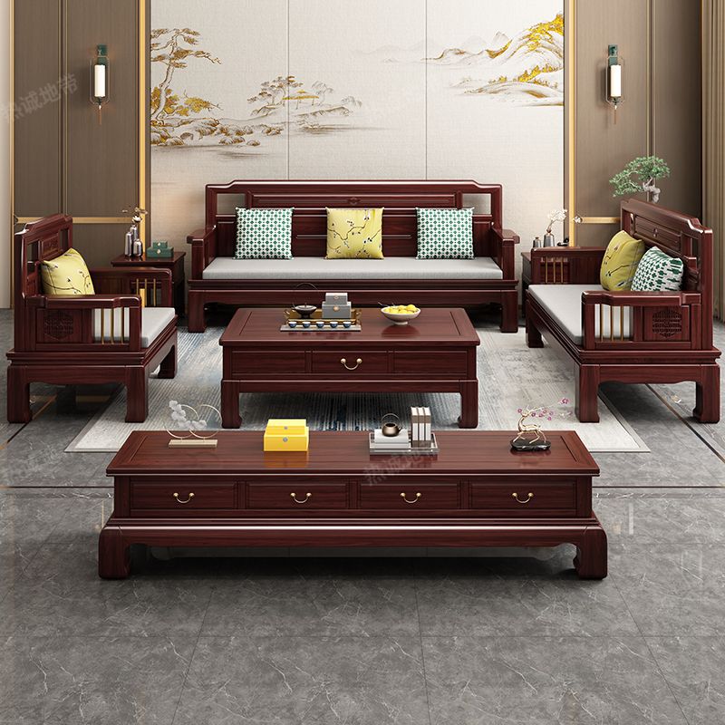New Chinese Style Golden Rosewood Solid Wood Sofa Living Room Large and Small Size Winter and Summer Dual-Use High-End Solid Wood Furniture Combination