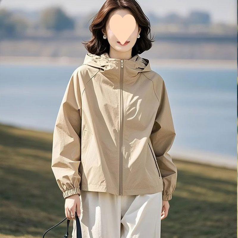 连帽短款外套女春季2025新款纯色宽松百搭运动冲锋衣休闲夹克上衣|undefined