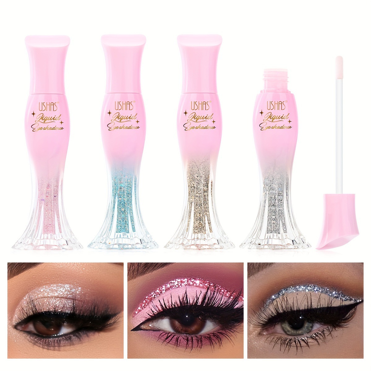 USHAS Europa y los Estados Unidos transfronterizos spot alto brillo sombra de ojos líquida impermeable sin quitar el maquillaje polvo brillante LG2528
