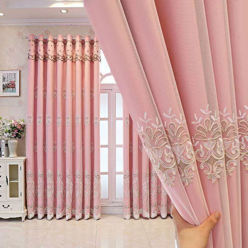 Cortinas de sombra de la Sala de estar europea, dormitorios terminados, protección solar, aislamiento térmico, ventanas flotantes, aterrizaje de un conjunto completo de bordados integrados de doble capa