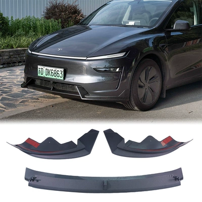 Suitable for Tesla 2025 Modely New Version Three-Stage Punch-Free Front Lip Small Surround Carbon Fiber Texture (Big Surrounded) - 2025-new-modely-front-lip-matte-black