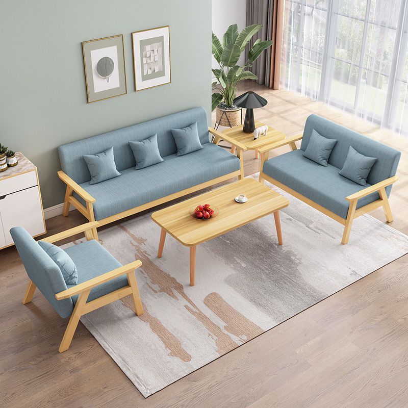 Solid Wood Sofa Coffee Table Combination Rental Room Simple Small Apartment Living Room Modern Simple Fabric Three-Person Office Chair