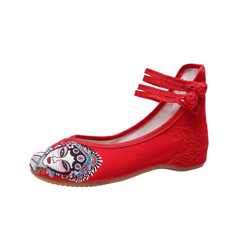 Chinese quintessence of Peking Opera facial makeup, Hua Dan embroidery, embroidered Oxford wedge-heeled soft-soled cloth shoes