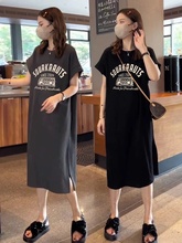 2025新款纯棉短袖t恤裙女韩版宽松休闲显瘦飞飞袖开叉连衣裙长裙