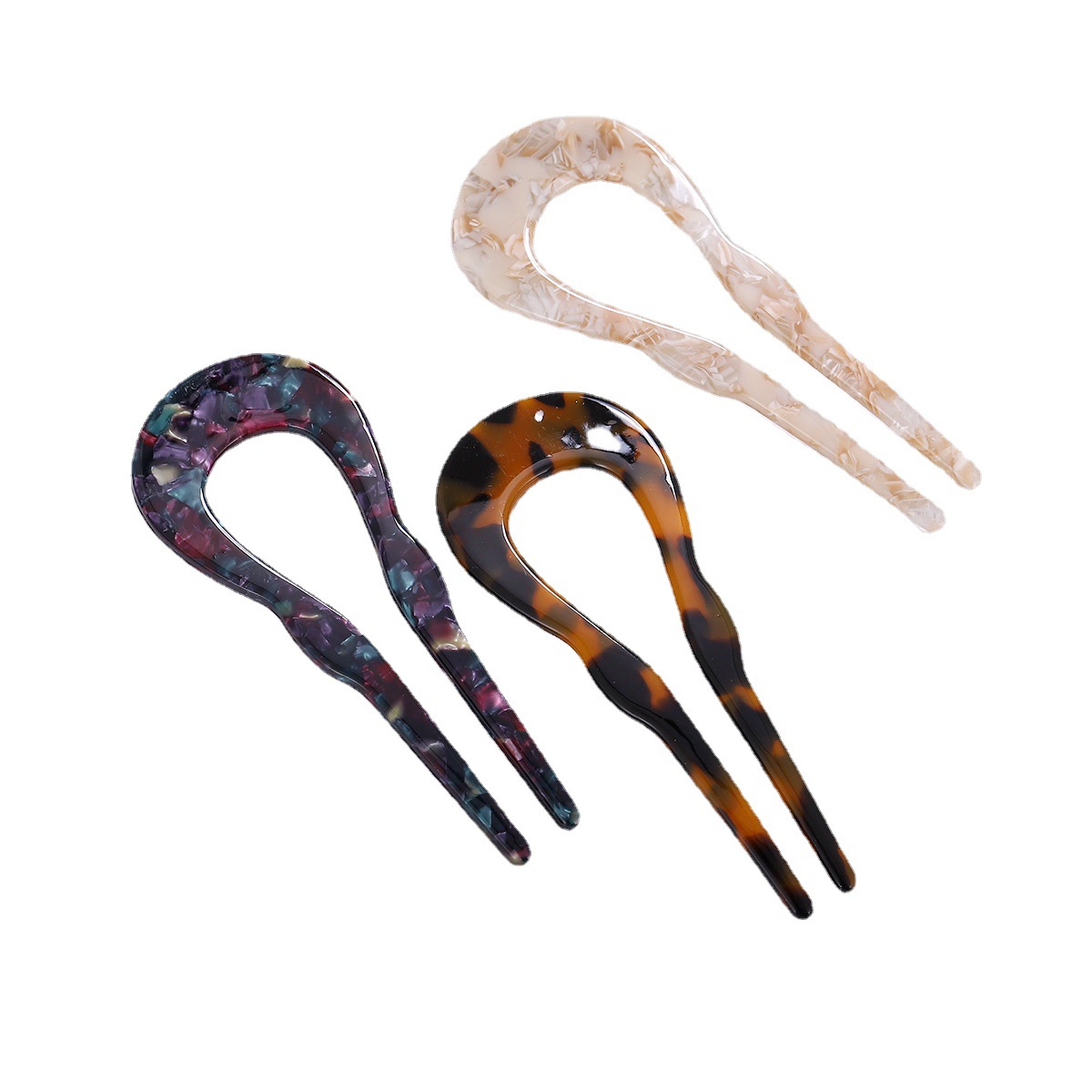 Accesorios para el cabello de estilo japonés de las mujeres simple updo elegante ins acetato de acrílico placa de la horquilla de la Cabeza trasera estampado de leopardo horquilla en forma de U