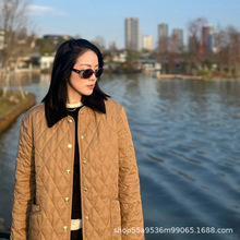 工厂代发专柜同款菱格棉衣翻领小香风轻薄棉服高端外套女灯芯绒领