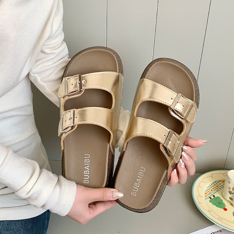 2025 cross-border thickened Boken slippers summer new double strap buckle sandals beach slippers wholesale 1