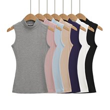 美式辣妹纯色半高领无袖背心女2025夏新款显身材修身显瘦内搭上衣