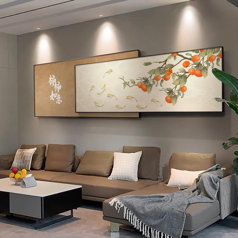 柿如意の中国風リビングルーム装飾絵画、万事興ソファの前景壁掛け絵画、雰囲気のあるベッドサイド壁画|undefined