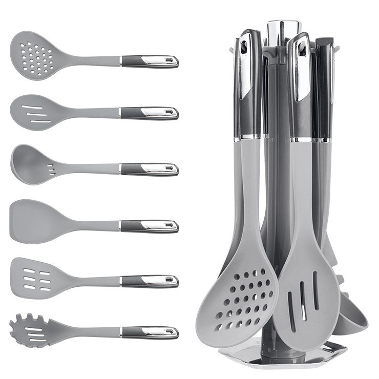 utensilios de cocina transfronterizos de silicona set de utensilios de cocina set de seis piezas con asiento de almacenamiento set de utensilios de cocina nueva moda 7 piezas