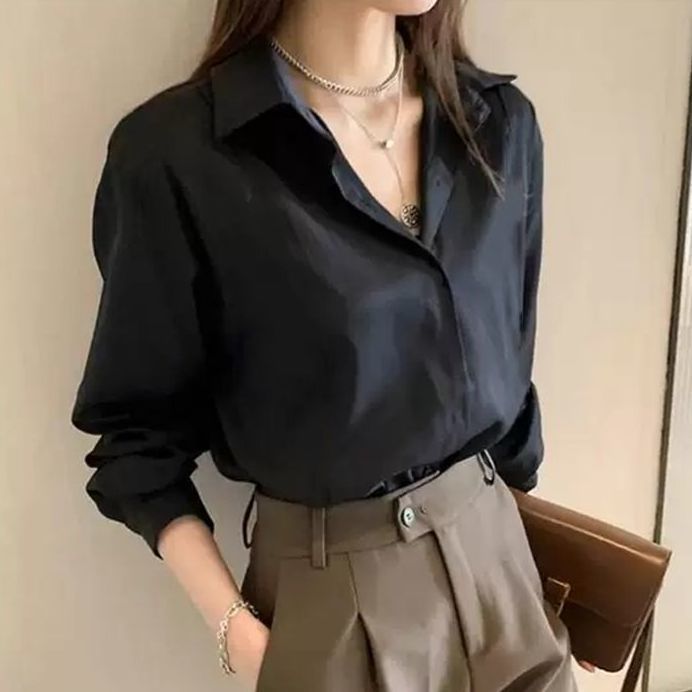 白色衬衣女2025年春秋新款布面料上衣别致气质港风叠穿长袖衬衫女