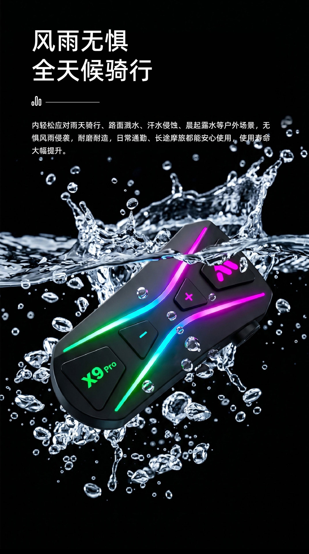 Motorcycle Helmet Bluetooth Headset X9Pro Waterproof Long Battery Life Bluetooth 6.0 Intercom Riding Headset