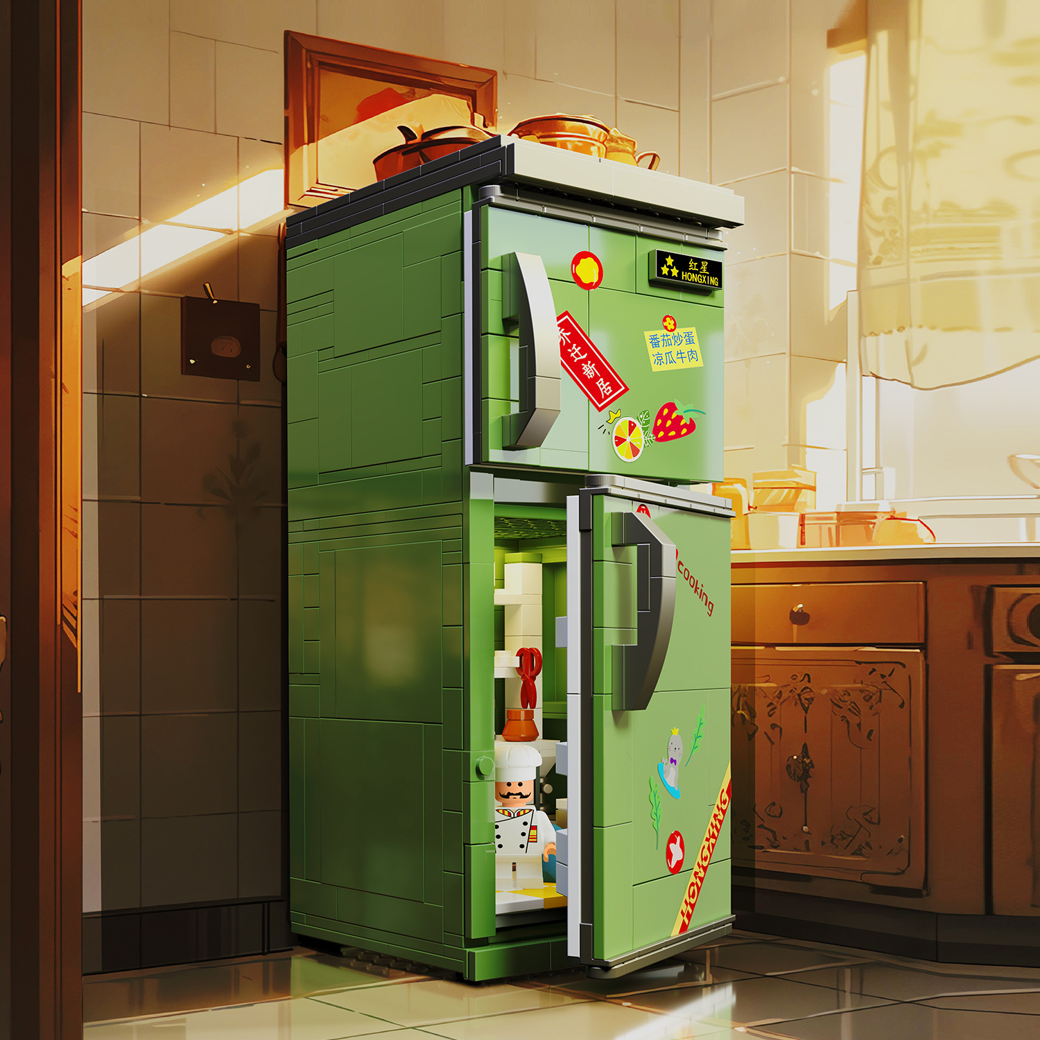 Retro electrodomésticos refrigerador Radio Cámara compatible con Lego adornos creativos bloques de construcción juguetes para niños al por mayor