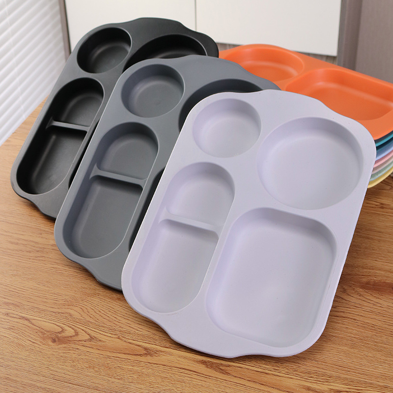 4 piezas de paja de trigo estudiante cena plato engrosada cantina compartimiento vajilla resistente a la caída anti-escaldado multi-rejilla plato logo image 5